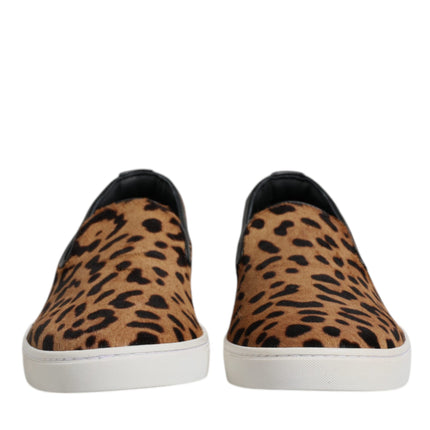 Dolce & Gabbana Brown Calfskin Fur Leopard Sneakers Shoes