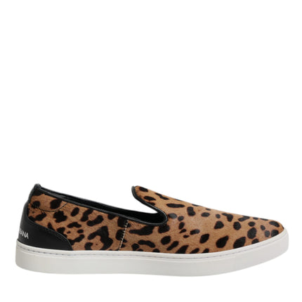 Dolce & Gabbana Brown Calfskin Fur Leopard Sneakers Shoes