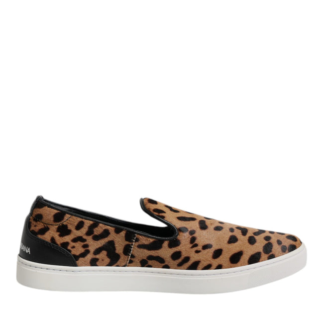 Dolce & Gabbana Brown Calfskin Fur Leopard Sneakers Shoes