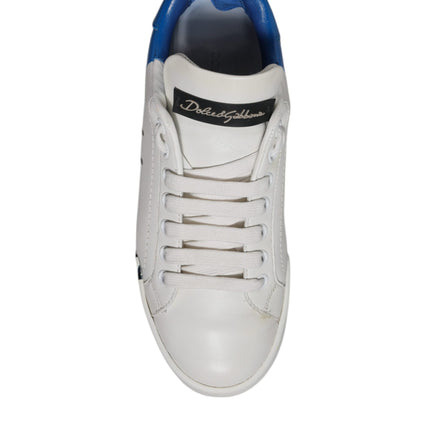 Dolce & Gabbana White Blue Logo Portofino Sneakers Shoes