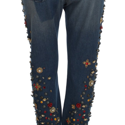 Dolce & Gabbana Crystal Roses Heart Embellished Jeans