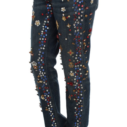 Dolce & Gabbana Crystal Roses Heart Embellished Jeans