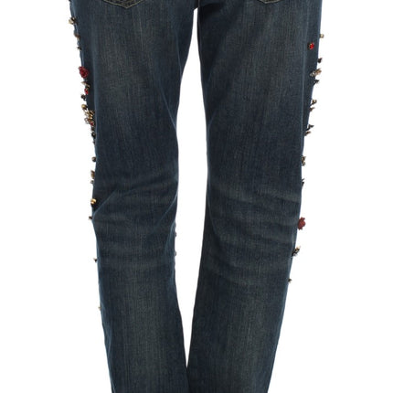 Dolce & Gabbana Crystal Roses Heart Embellished Jeans