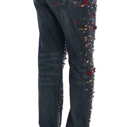Dolce & Gabbana Crystal Roses Heart Embellished Jeans