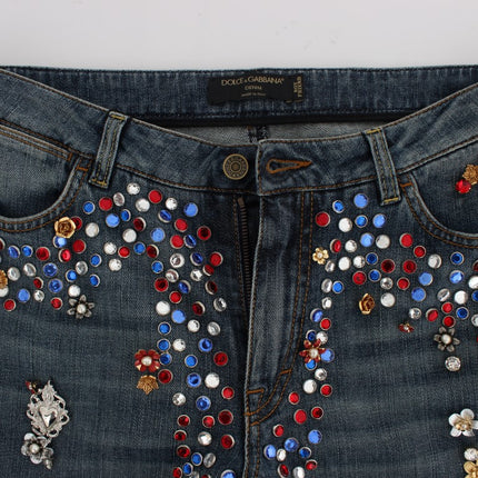 Dolce & Gabbana Crystal Roses Heart Embellished Jeans