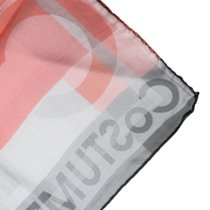 Costume National Gray Red Silk Square Neck Wrap Scarf