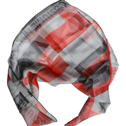 Costume National Gray Red Silk Square Neck Wrap Scarf