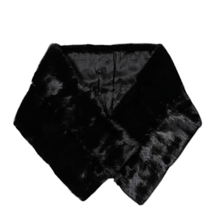 Dolce & Gabbana Black Fur Shawl Neck Wrap Cover Collar Scarf