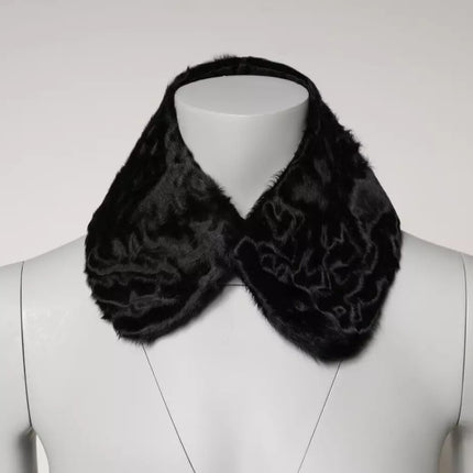 Dolce & Gabbana Black Lamb Fur Collar Women Neck Wrap Scarf