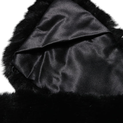 Dolce & Gabbana Black Lamb Fur Collar Women Neck Wrap Scarf