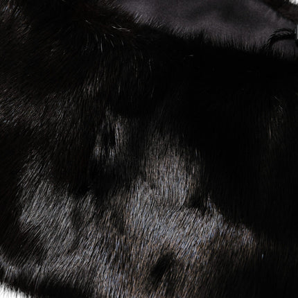 Dolce & Gabbana Black Fur Shawl Neck Wrap Cover Collar Scarf