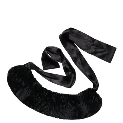 Dolce & Gabbana Black Lamb Fur Women Neck Warmer Winter Scarf