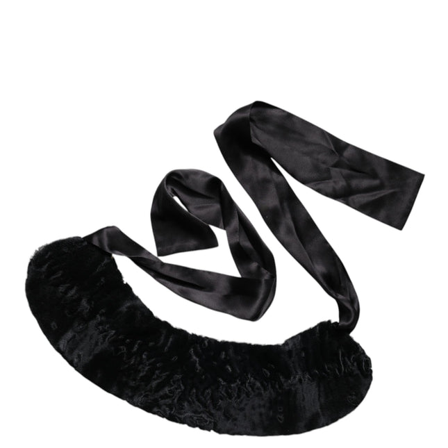 Dolce & Gabbana Black Lamb Fur Women Neck Warmer Winter Scarf