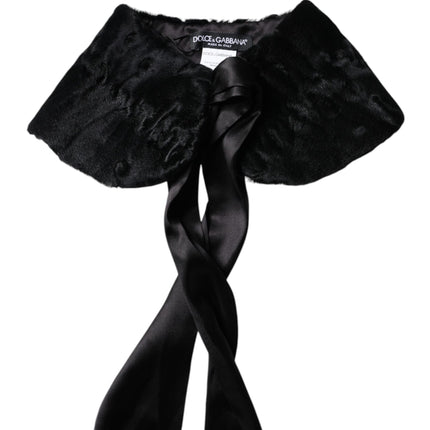 Dolce & Gabbana Black Lamb Fur Women Neck Warmer Winter Scarf
