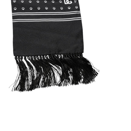 Dolce & Gabbana Black White Polka Dotted Silk Skinny Fringes Scarf