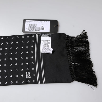 Dolce & Gabbana Black White Polka Dotted Silk Skinny Fringes Scarf