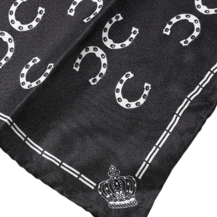 Dolce & Gabbana Black Horseshoe Silk Square Handkerchief Scarf