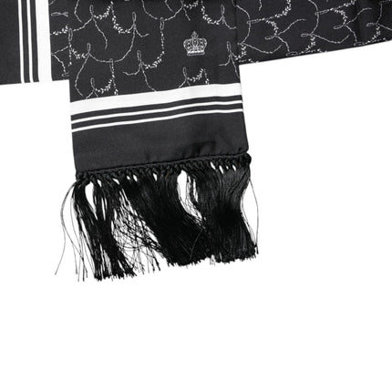 Dolce & Gabbana Black Patterned Skinny Fringes Shawl Scarf