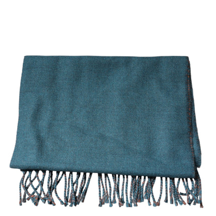 Dolce & Gabbana Blue Green Wool Fringes Wrap Shawl Scarf