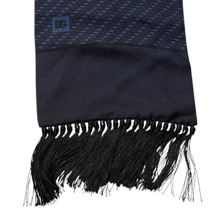 Dolce & Gabbana Dark Blue Fantasy Fringes Neck Wrap Scarf
