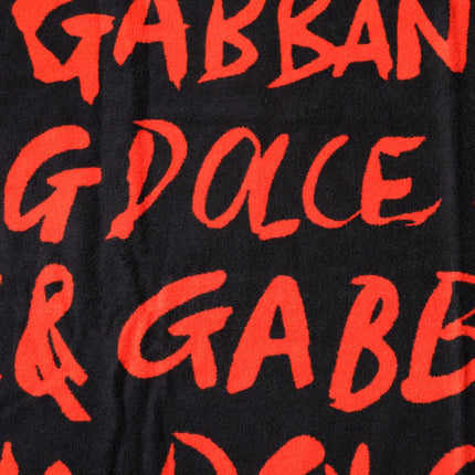 Dolce & Gabbana Black Red Logo Print Cotton Beach Towel