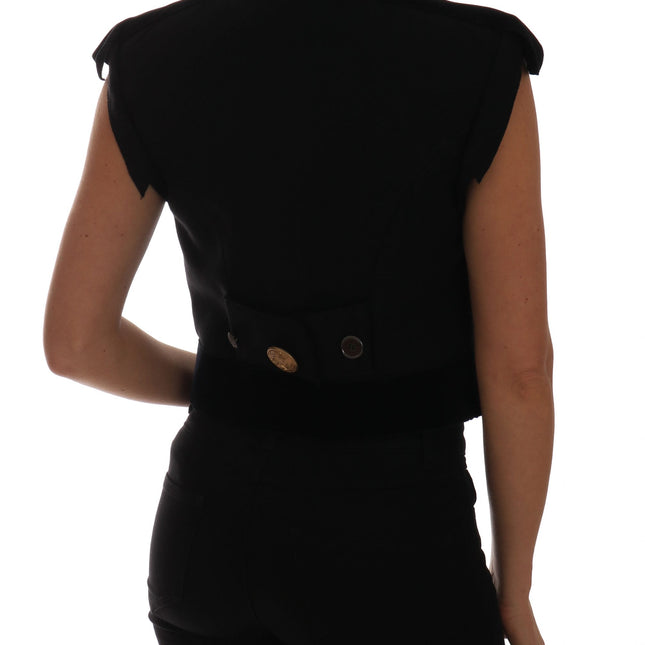 Dolce & Gabbana Black Embellished Floral Military Jacket Vest