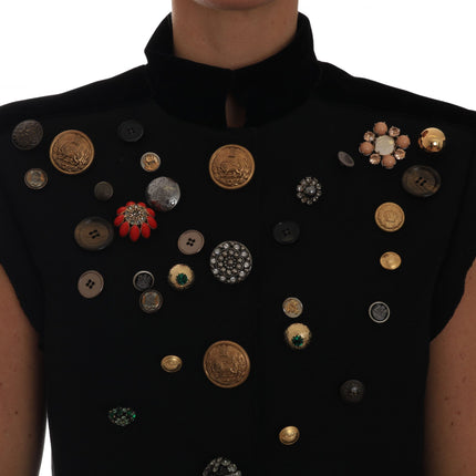 Dolce & Gabbana Black Embellished Floral Military Jacket Vest