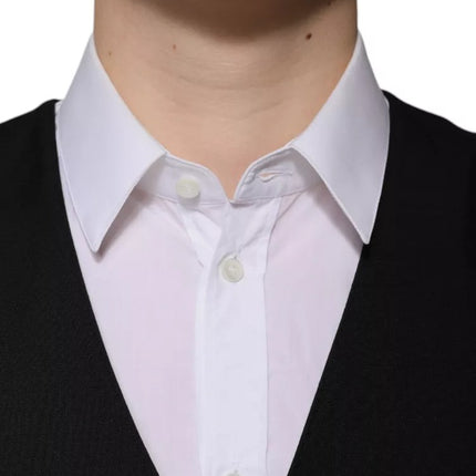 Dolce & Gabbana Black Wool Formal Dress Men Waistcoat Vest