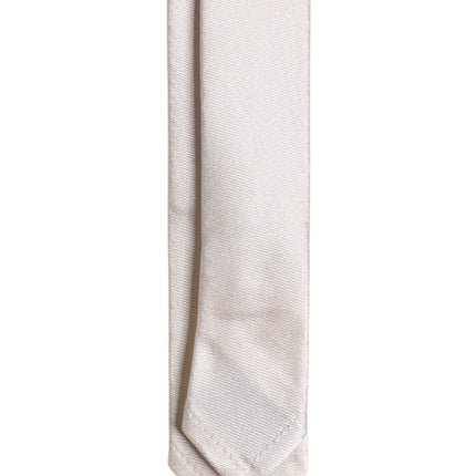 Dolce & Gabbana White Solid Silk Adjustable Necktie Tie
