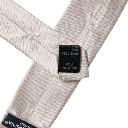 Dolce & Gabbana White Solid Silk Adjustable Necktie Tie