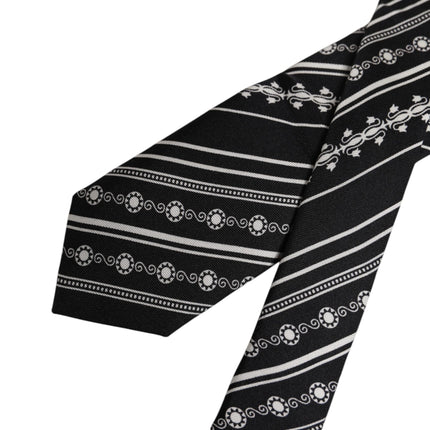 Dolce & Gabbana Black White Stripes Silk Adjustable Necktie Tie