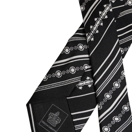 Dolce & Gabbana Black White Stripes Silk Adjustable Necktie Tie