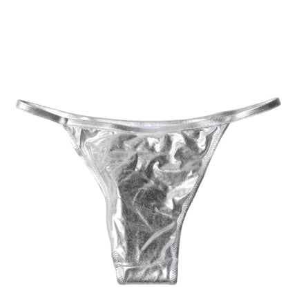 Dolce & Gabbana Silver Polyester Beachwear Bikini Bottom Swimwear