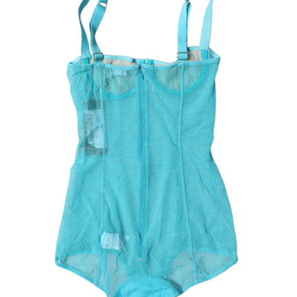 Dolce & Gabbana Blue Tulle Balconette Bra Bodysuit Underwear
