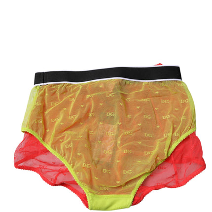 Dolce & Gabbana Red Yellow Tulle Mid Waist Panty Underwear
