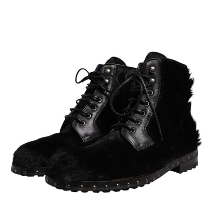 Dolce & Gabbana Black Pony Style Leather Mid Calf Boots Shoes