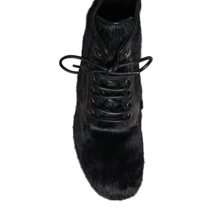 Dolce & Gabbana Black Pony Style Leather Mid Calf Boots Shoes