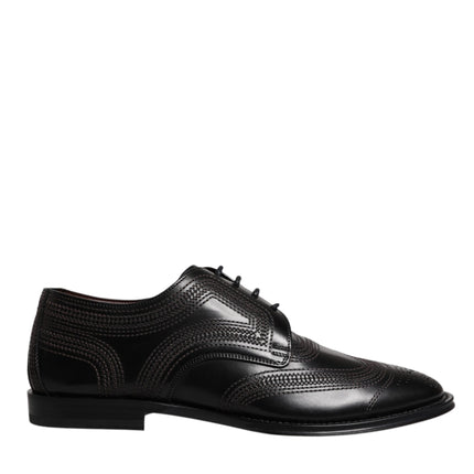 Dolce & Gabbana Black Embroidered Classic Leather Derby Dress Shoes