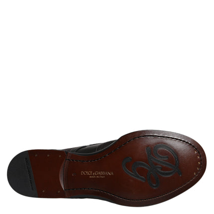 Dolce & Gabbana Black Embroidered Classic Leather Derby Dress Shoes