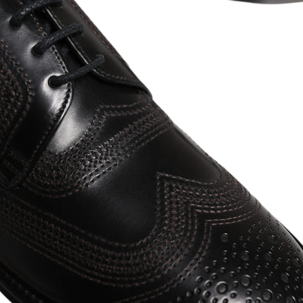 Dolce & Gabbana Black Embroidered Classic Leather Derby Dress Shoes