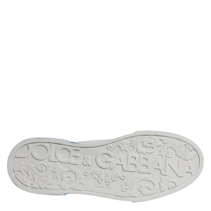 Dolce & Gabbana White Blue Leather Logo Low Top Sneakers Shoes