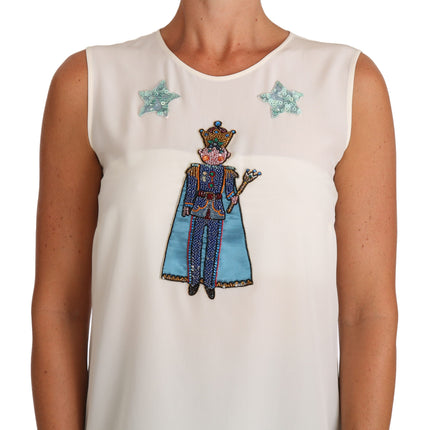 Dolce & Gabbana White Silk Crystal Sequined Fairy T-shirt