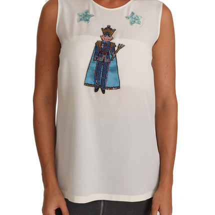 Dolce & Gabbana White Silk Crystal Sequined Fairy T-shirt