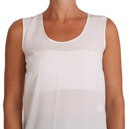 Dolce & Gabbana White Silk A-line Sleeveless Blouse T-Shirt Top