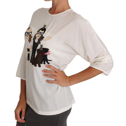 Dolce & Gabbana White Silk #dgfamily Blouse T-shirt
