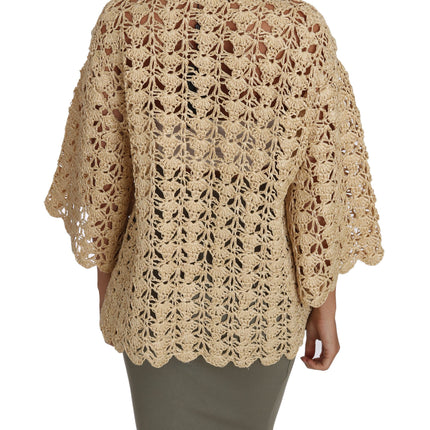Dolce & Gabbana Beige Cardigan Crochet Knitted Raffia Sweater