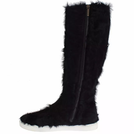 Dolce & Gabbana Black Xiangao Lamb Fur Leather Boots Shoes