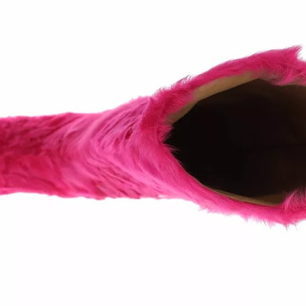 Dolce & Gabbana Pink Lamb Fur Leather Flat Boots Shoes