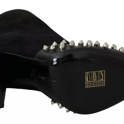 Philipp Plein Black Suede Studded Heels Ankle Boots Shoes
