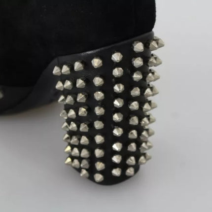 Philipp Plein Black Suede Studded Heels Ankle Boots Shoes